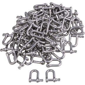 CNBTR D Ring Shackle Hardware Rigging European Style Chain with 22mm Pin Use With Tow Strap M4 304 Silver Stainless Steel Pack of 50