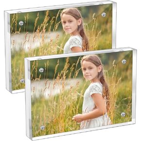 2 Pack Acrylic Picture Frame 3.5×5- Clear Horizontal Magnet Double Sided Photo Fram for Desktop Free Standing,Display Stand Picture Frame,Wedding Table Numbers (0.84, Pounds)