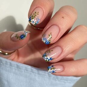 French Press on Nails Medium Short Square False Nails Glossy Yellow Fake Nails French Small Daisy Designs Coffin Nails White Star Yellow Flower Full Cover Stick on Nails for Women Girls Tip Decoration