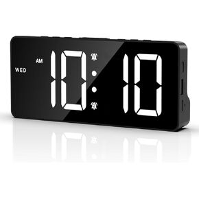 Newest Digital Alarm Clock, Large LED Display Alarm Clock for Bedroom, USB/Battery Powered Digital Clock with Date, 12/24H, 3 Levels Volume, Brightness Adjustment, DST, Night Mode