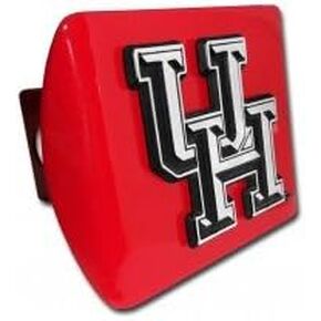 University of Houston Cougars "Red with Chrome UH Emblem" College Sports Steel Trailer Hitch Cover Fits 2 Inch Auto Car Truck Receiver