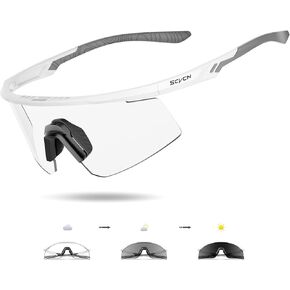 Photochromic Cycling Glasses, UV400 Protection, TR90 Frame, Men Women Clear Sports Sunglasses for Cycling