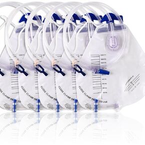 Urine Drainage Bag,2000mL with Anti-Reflux Valve, 48" Drainage，Clips and Hanging Hook (1 Pack)
