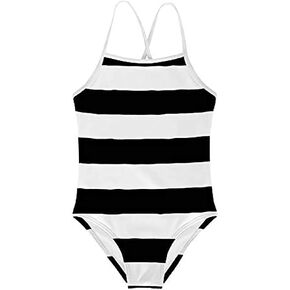 KiuLoam Black and White Fashion Stripe Girls One-Piece Swimsuit Quick Dry Beach Swim Bathing Suit for 3-8 Years Little Girls