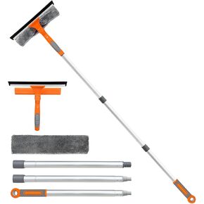 Squeegee for Window | 2-in-1 Window Cleaner Sponge and Soft Rubber Strip with Telescopic Extension Pole 25"-36" | Window Washer for Shower, Car Windshield, Mirror, Glass Cleaning