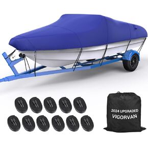 Boat Cover 16-18.5 ft Heavy Duty Waterproof Boat Covers, Fits Tri-Hull, V-Hull, Runabout, Fishing Boat, 16' 17' 18' Foot Long by 94'' Wide, Black