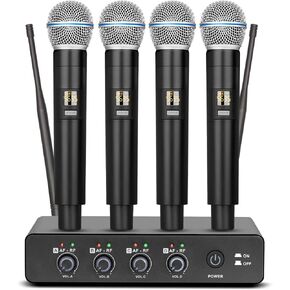 Depusheng R6 Professional Wireless Microphone UHF System 4 Channel with Wireless lavalier Headset Microphone, Metal Receiver, Perfect for Singing, Karaoke, Parties, Weddings