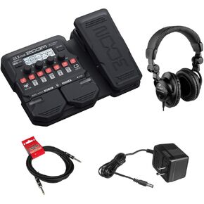Zoom G1X Four Guitar Effects Processor (Built-In Expression Pedal) with Polsen HPC-A30 Monitor Headphones, 9V Power Adapter & 10ft Instrument Cable Bundle
