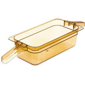Carlisle FoodService Products Storplus High Heat Food Pan Steam Table Pan, Chafing Pan with Handles for Catering, Buffets, and Restaurant, Plastic, 1/3 Size 4 Inches Deep, Amber