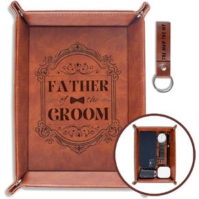 INNObeta Father of The Groom Gifts Valet Tray for Male, Men, Desktop Storage Organizer PU Leather Bedside Tray Key Coin Holder for Wedding - Father of The Groom