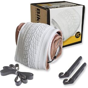 20 Inch Bike Tire Packages for Kids and BMX Tires. Fits 20x1.75 Bike Tube, Tire, Rims, Front or Rear Wheels. includes Tire Tools. with or without Tubes. 1 Pack or 2 Pack. WHITE