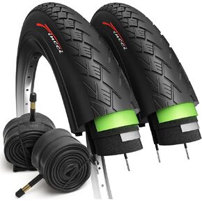 Fincci Pair 700x38c Bike Tire Foldable 40-622 with 1mm Antipuncture Protection and Presta Valve Inner Tubes 48mm for Electric Road Mountain MTB Hybrid Bike Bicycle with 700 x 38c Tires - Pack of 2