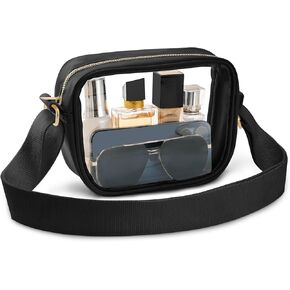 حقائب كروس شفافة معتمدة من الاستاد للنساء، محفظة شفافة عصرية تناسب الأحداث الرياضية والمهرجانات والحفلات الموسيقية (أسود) in Kuwait