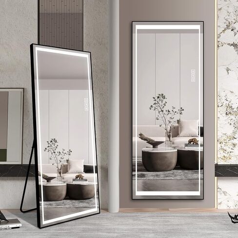 LED Mirror Full Length with Lights Floor Mirrors with Stand Wall Mirror Aluminum Full Body Dressing Bedroom,Dressing Room Hotel Mirror Safe with Touch Button 65"X21" in Saudi Arabia