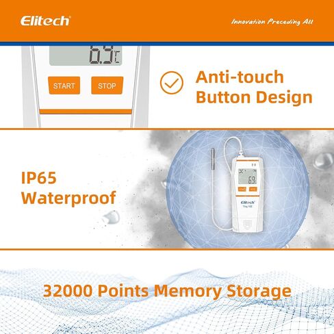 Elitech Tlog 10E مسجل بيانات درجة الحرارة الرقمي مسجل درجة الحرارة القابل لإعادة الاستخدام PDF تقرير منفذ USB 32000 نقطة in Kuwait