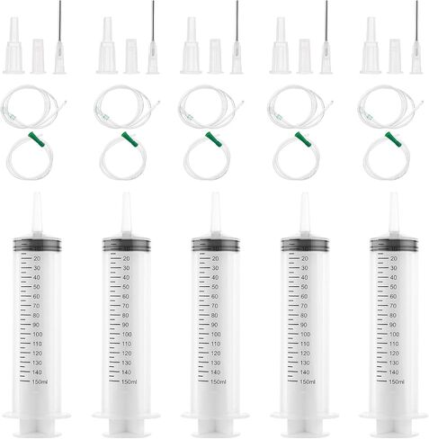 5 Pack 150ml plastic syringes with 10 plastic tubes for scientific laboratory, industrial chemistry, liquid measurement, pet feeding, oil or glue applicator measurement, white in Saudi Arabia