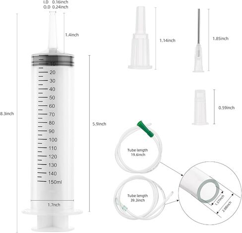 5 Pack 150ml plastic syringes with 10 plastic tubes for scientific laboratory, industrial chemistry, liquid measurement, pet feeding, oil or glue applicator measurement, white in Saudi Arabia