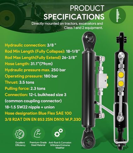 Hydraulic Top Link Cat. 1-1 with Locking Block 18 1/8" - 26 3/8" with 2 x Hose, SPH320032 2-Way Check Valve Hydraulic Cylinder for Tractors, Excavators in Saudi Arabia