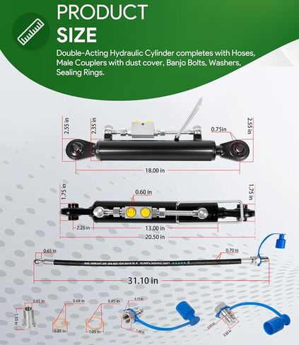 Hydraulic Top Link Cat. 1-1 with Locking Block 18 1/8" - 26 3/8" with 2 x Hose, SPH320032 2-Way Check Valve Hydraulic Cylinder for Tractors, Excavators in Saudi Arabia