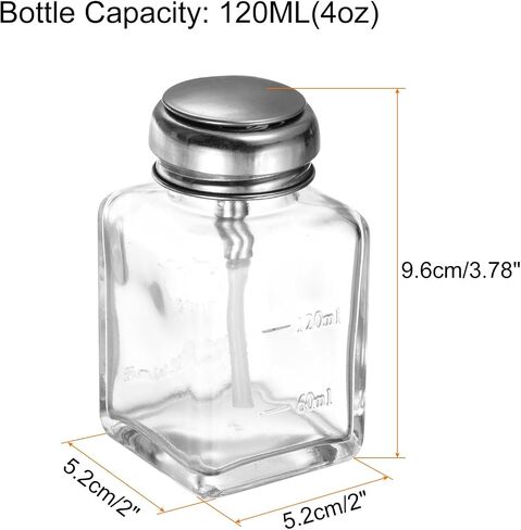 HARFINGTON 6Oz / 180ML Glass Pump Dispenser Bottle Square Clear Liquid Pumping Press Push Down Alcohol Container with Metal Flip Cover for Makeup Remover in Saudi Arabia