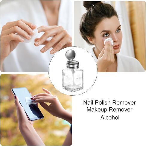 HARFINGTON 6Oz / 180ML Glass Pump Dispenser Bottle Square Clear Liquid Pumping Press Push Down Alcohol Container with Metal Flip Cover for Makeup Remover in Saudi Arabia