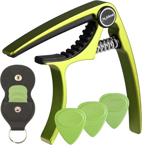 كابو الجيتار، مشبك مفاتيح كابو من الألومنيوم باللون الأخضر من ميلاند للجيتار الصوتي/الجيتار الكهربائي/القيثارة/الباس مع أعواد الجيتار وحامل أعواد جلدية ومسمار دبابيس الجسر متضمن (أخضر) in Kuwait