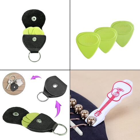 كابو الجيتار، مشبك مفاتيح كابو من الألومنيوم باللون الأخضر من ميلاند للجيتار الصوتي/الجيتار الكهربائي/القيثارة/الباس مع أعواد الجيتار وحامل أعواد جلدية ومسمار دبابيس الجسر متضمن (أخضر) in Kuwait