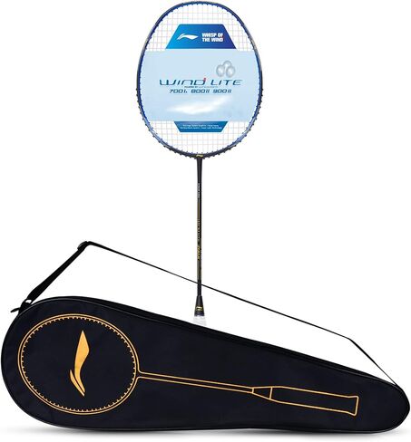 مضرب تنس الريشة Li-Ning Wind Lite 700 II من الكربون الجرافيت مع غطاء كامل للمضرب (أسود/أزرق) in Kuwait