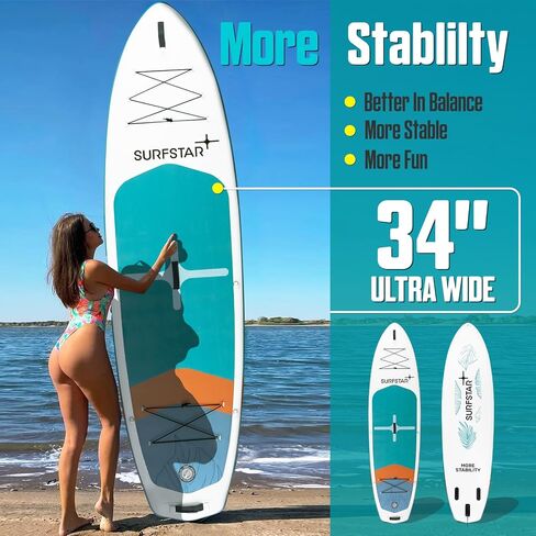 Surfstar قابل للنفخ SUP Kayak مقاس 10'6"×34"×6" لوح مجداف واقف مع تقنية اللحام، ألواح مجداف قابلة للنفخ لصيد الأسماك للبالغين، لوح SUP أكثر ثباتًا مع حامل الكاميرا ومقعد الكاياك in Saudi Arabia