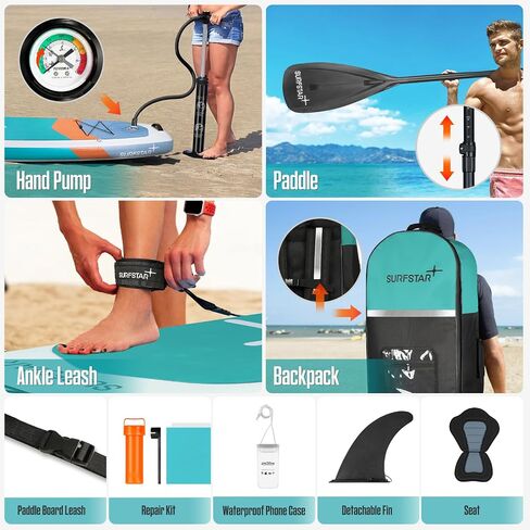 Surfstar قابل للنفخ SUP Kayak مقاس 10'6"×34"×6" لوح مجداف واقف مع تقنية اللحام، ألواح مجداف قابلة للنفخ لصيد الأسماك للبالغين، لوح SUP أكثر ثباتًا مع حامل الكاميرا ومقعد الكاياك in Saudi Arabia