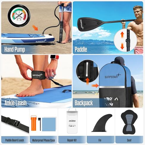 Surfstar قابل للنفخ SUP Kayak مقاس 10'6"×34"×6" لوح مجداف واقف مع تقنية اللحام، ألواح مجداف قابلة للنفخ لصيد الأسماك للبالغين، لوح SUP أكثر ثباتًا مع حامل الكاميرا ومقعد الكاياك in Saudi Arabia
