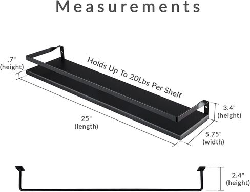 Peter's Goods Rustic Floating Wall Shelves with Rails - Decorative Storage for Kitchen, Bathroom, and Bedroom - Elegant, Modern Shelving - Torched Paulownia Wood, Matte Black Metal Frame - Set of 2 in Saudi Arabia
