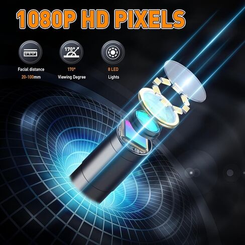 Endoscope Camera with Light, 4.3' IPS Screen Industrial Borescope Camera, 1080P HD Inspection Snake Camera with 8 LED Lights, IP67 Waterproof Sewer Endoscope, 16.4FT Semi-Rigid Cord Bore Scope in Saudi Arabia