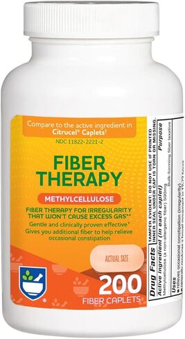 Rite Aid Fiber Therapy Soluble Fiber Supplement 200 Caplets, 500mg Methylcellulose, Laxatives for Constipation, Fiber Pills for Adults in Kuwait