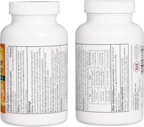 Rite Aid Fiber Therapy Soluble Fiber Supplement 200 Caplets, 500mg Methylcellulose, Laxatives for Constipation, Fiber Pills for Adults in Kuwait