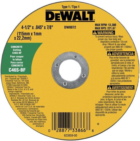عجلة DeWalt DW8072 للخرسانة/البناء، مقاس 4-1/2 بوصة × 0.045 بوصة × 7/8 بوصة in Saudi Arabia
