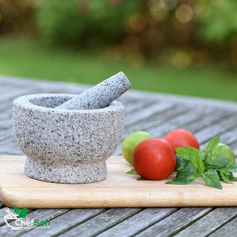 ChefSofi Mortar and Pestle Set - 6 Inch - 2 Cup Capacity - Unpolished Heavy Granite for Enhanced Performance and Organic Appearance - INCLUDED: Anti-Scratch Protector in Saudi Arabia