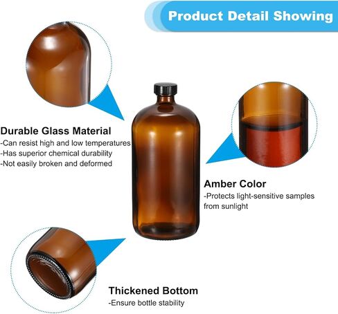 PATIKIL 8oz(240ml) Glass Sample Bottles, 2Pcs Round Bottle Dispensing Bottles with Black Poly Cone Cap for Reagent Liquids, Essential Oils, Perfume, Blue in Saudi Arabia