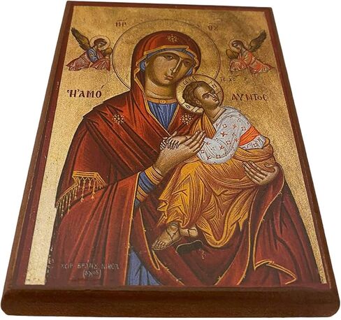 أيقونة خشبية مسيحية أرثوذكسية يونانية مصنوعة يدويًا لمريم العذراء للعاطفة (14 سم × 10 سم أو 5.5 بوصة × 3.5 بوصة) in Kuwait