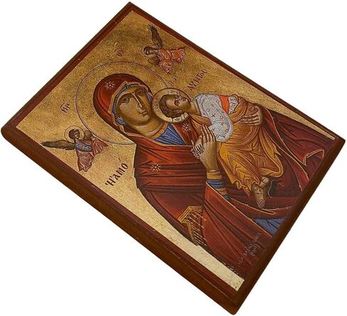 أيقونة خشبية مسيحية أرثوذكسية يونانية مصنوعة يدويًا لمريم العذراء للعاطفة (14 سم × 10 سم أو 5.5 بوصة × 3.5 بوصة) in Kuwait