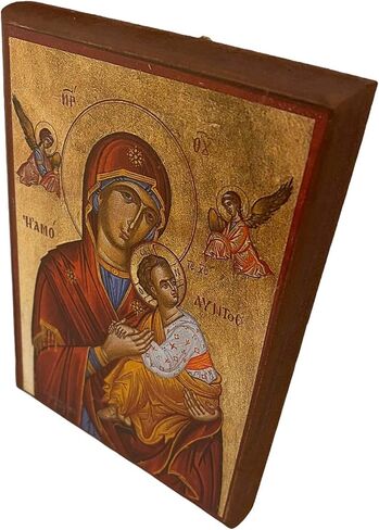 أيقونة خشبية مسيحية أرثوذكسية يونانية مصنوعة يدويًا لمريم العذراء للعاطفة (14 سم × 10 سم أو 5.5 بوصة × 3.5 بوصة) in Kuwait