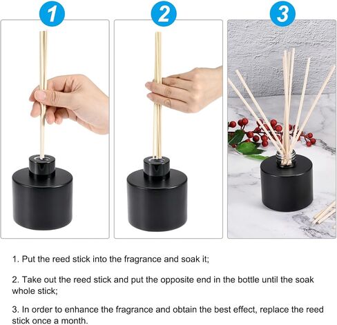 PATIKIL 20CM/8Inch Reed Diffuser Stick, 50 Pack Fiber Aroma Fragrance Refill Sticks Replacement with PET Bottle for Home Office Hotel Party Wedding, Black in Saudi Arabia