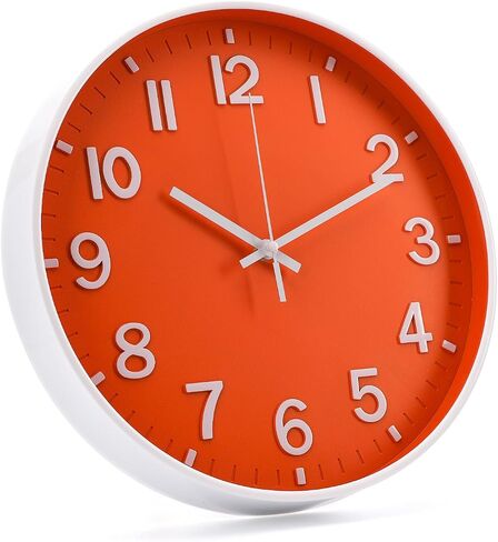 ساعة حائط 12 بوصة برتقالية حديثة بسيطة كوارتز ساعة ديكور غير موقوتة بطارية صامتة تعمل ساعات حائط مستديرة لغرفة المعيشة وغرفة النوم والمطبخ والمكتب والفصول الدراسية in Kuwait