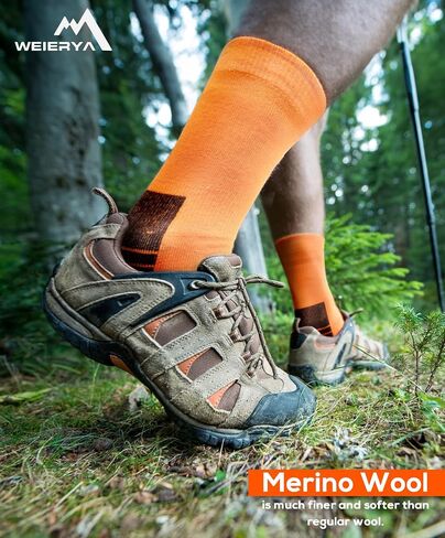 Mens Hiking Socks 3 Pairs Merino Wool, Cushion Hike Trek Micro Crew Socks With Moisture Wicking for Outdoor Sports in Saudi Arabia
