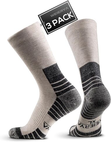 Mens Hiking Socks 3 Pairs Merino Wool, Cushion Hike Trek Micro Crew Socks With Moisture Wicking for Outdoor Sports in Saudi Arabia