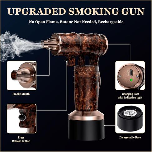 Electric Whiskey Smoker Kit - Rechargeable Smoker Gun for Drinks Food, Smoked Old Fashion Cocktail Bourbon Infusing Kit, 8 Wood Chips, Birthday Unique Gifts for Men Husband, Bar Tool Set, Brown in Saudi Arabia