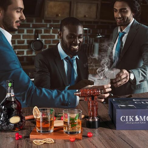 Electric Whiskey Smoker Kit - Rechargeable Smoker Gun for Drinks Food, Smoked Old Fashion Cocktail Bourbon Infusing Kit, 8 Wood Chips, Birthday Unique Gifts for Men Husband, Bar Tool Set, Brown in Saudi Arabia