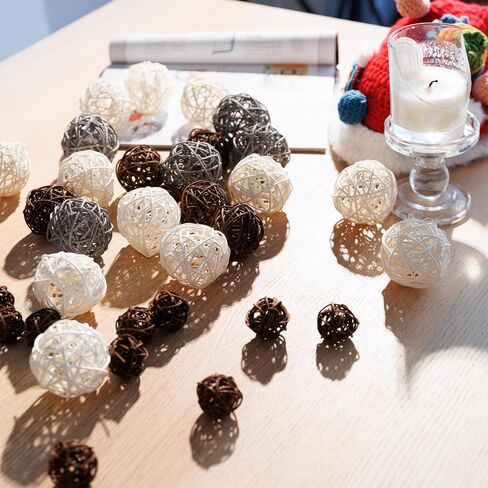 4 Pcs Wicker Rattan Balls Decorative for Centerpiece Bowls Fillers Home Decor Christmas Halloween DIY Crafts Weddings (Black, 4 in) in Saudi Arabia