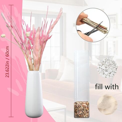 DALLING 60PCS Dried Pampas Grass Decro Dried Flowers Pink Pampas Grass 60CM Bunny Tails White Billy Balls Reed Grass for Boho Wedding Home Farmhouse Rustic Party Office Centerpiece in Saudi Arabia