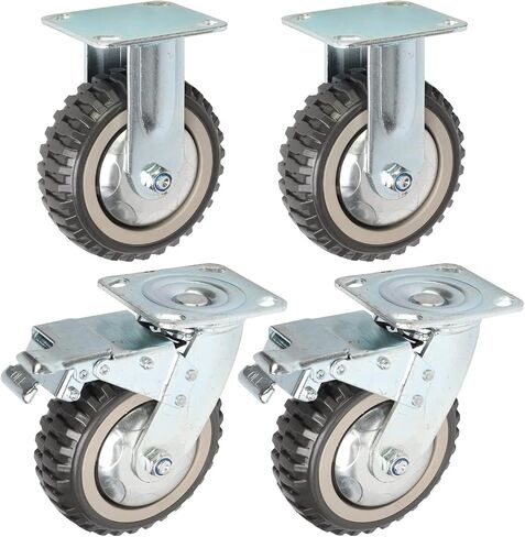 6 Inch Caster Wheels Heavy Duty Polyurethane Offroad Casters Set of 4 Swivel Plate Caster with 2 Brake Industrial Locking Wheels, Load Bearing 1653lbs in Saudi Arabia